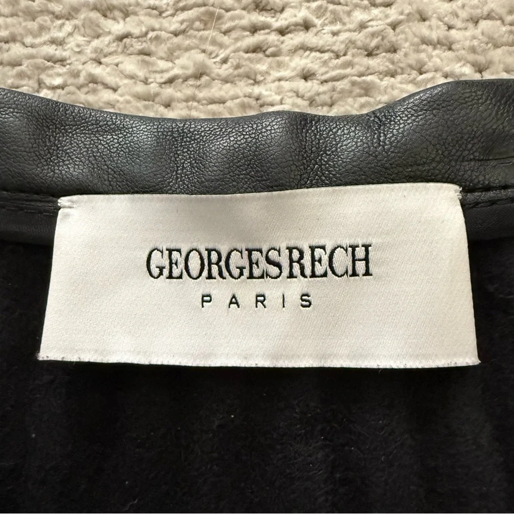 Georges Rech Paris Black Pleated‎ Faux Leather Skirt Midi A-Line Size M